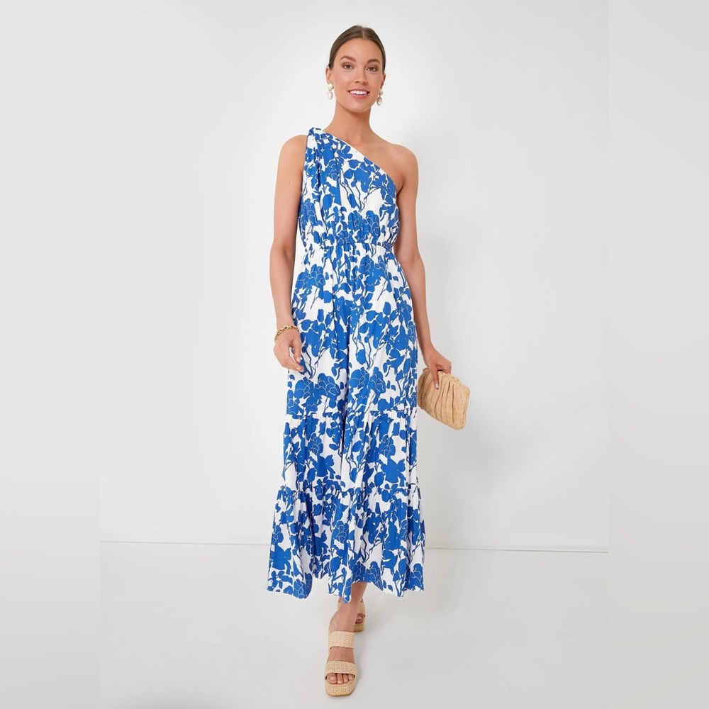 Tuckernuck Hyacinth House Blue Floral One Shoulder Sybil Maxi Dress